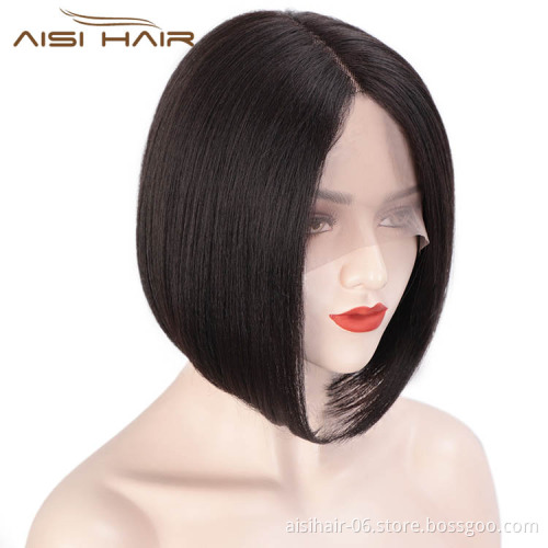 Aisi Hair Cheap Short Bob Natural Black Wig Silky Straight Front Lace Wig Middle Part Lace Front Hair Wigs For Black White Women